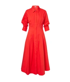 Jazz Pintuck Midi Dress in Fiery Red