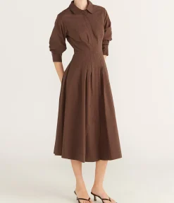 Jazz Pintuck Midi Dress in Chocolate