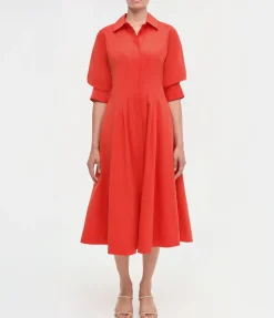 Jazz Pintuck Midi Dress in Fiery Red