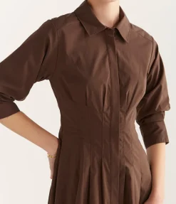 Jazz Pintuck Midi Dress in Chocolate