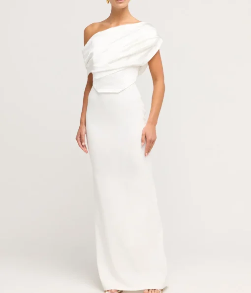 Kara Knit Satin Maxi Dress in Cream