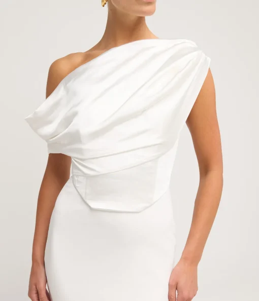 Kara Knit Satin Maxi Dress in Cream