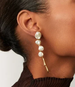 Keshi Pearl Sculptural Drop Earrings in Gold