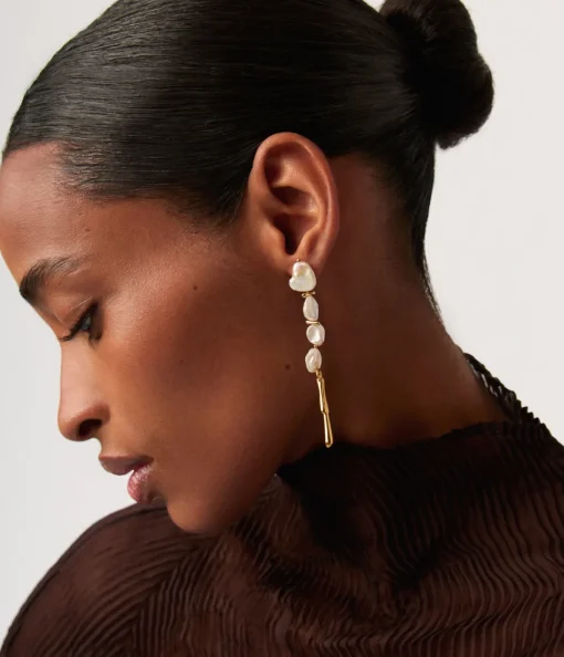 Keshi Pearl Sculptural Drop Earrings in Gold
