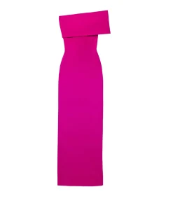Lana One Shoulder Crepe Knit Maxi Dress in Fuchsia