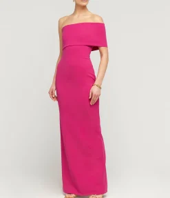 Lana One Shoulder Crepe Knit Maxi Dress in Fuchsia