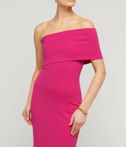 Lana One Shoulder Crepe Knit Maxi Dress in Fuchsia