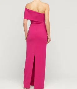 Lana One Shoulder Crepe Knit Maxi Dress in Fuchsia
