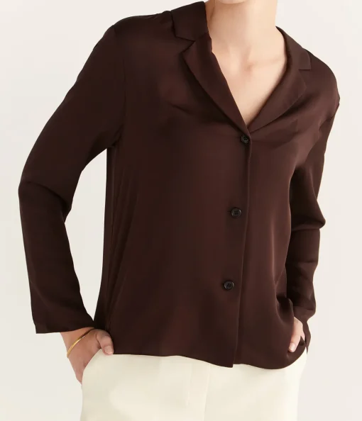 Lapell Collared Blouse in Hickory