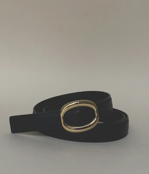 Lauren Leather Belt in Black and Gold