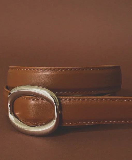 Lauren Leather Belt in Tan and Silver
