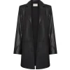 Leather Longline Jacket in Black