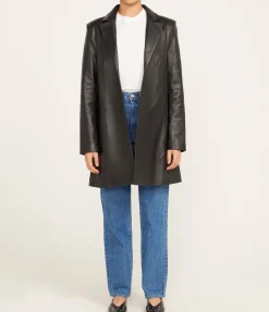 Leather Longline Jacket in Black