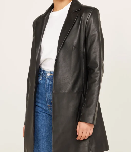 Leather Longline Jacket in Black