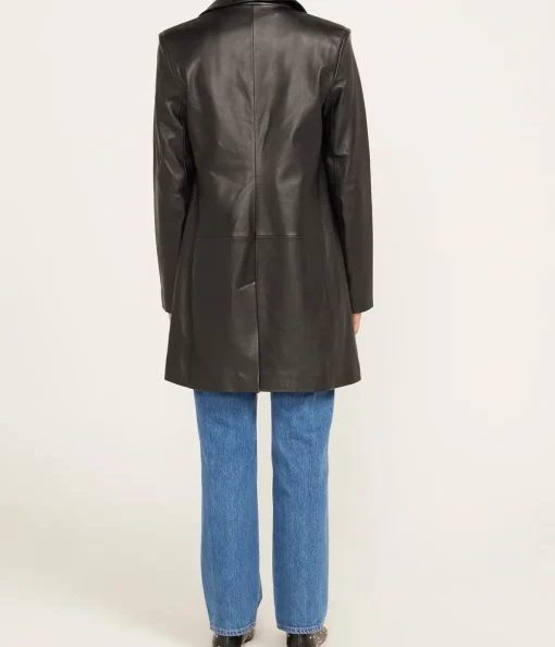 Leather Longline Jacket in Black