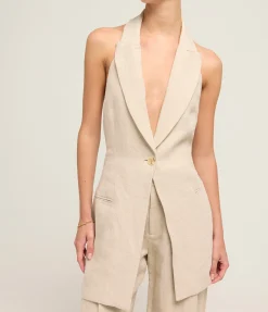 Linen Helm Vest in Natural