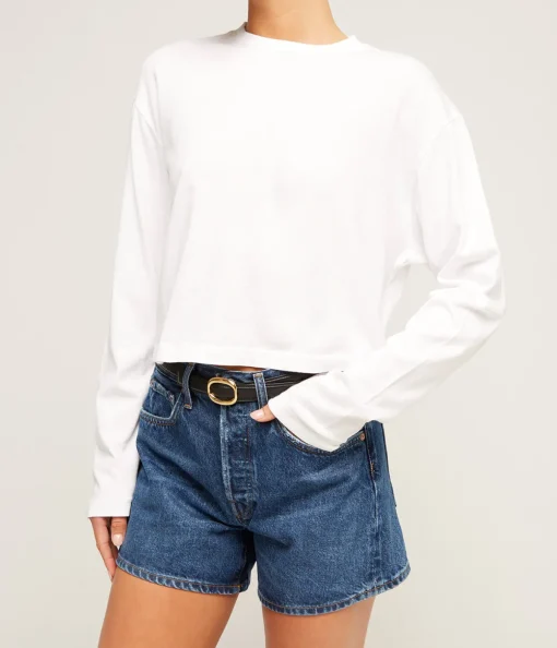 Mason Cropped Long Tee in White