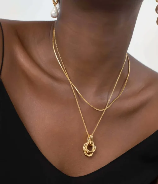 Molten Twisted Double Pendant Necklace in Gold