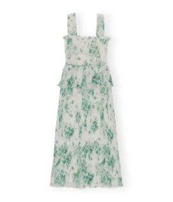 Pleated Georgette Smock Dress in Egret