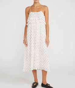 Pleated Georgette Strap Dress in Egret