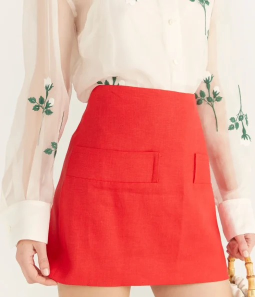 Pocket Detail Mini Skirt in Red