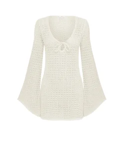 Pointelle Keyhole Mini Dress in Seashell