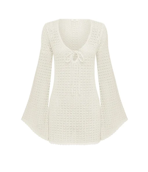 Pointelle Keyhole Mini Dress in Seashell