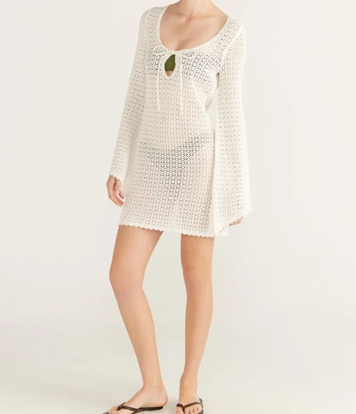 Pointelle Keyhole Mini Dress in Seashell