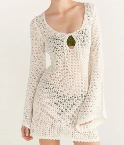 Pointelle Keyhole Mini Dress in Seashell