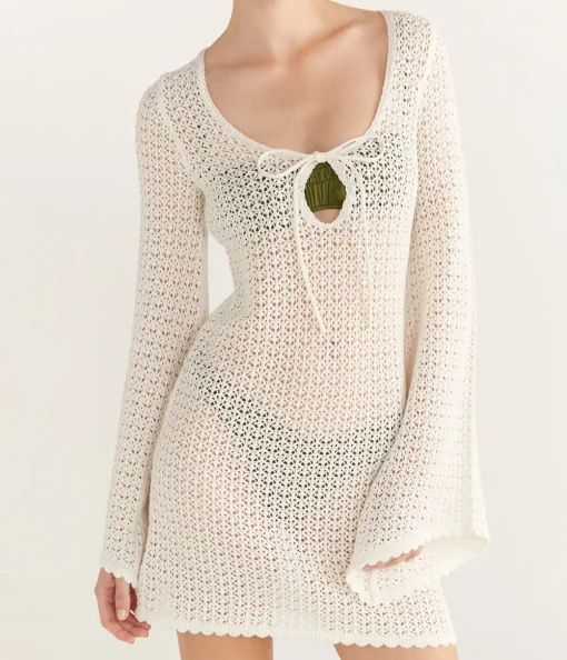 Pointelle Keyhole Mini Dress in Seashell