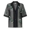 Rosebud Embroidery Camp Shirt in Black