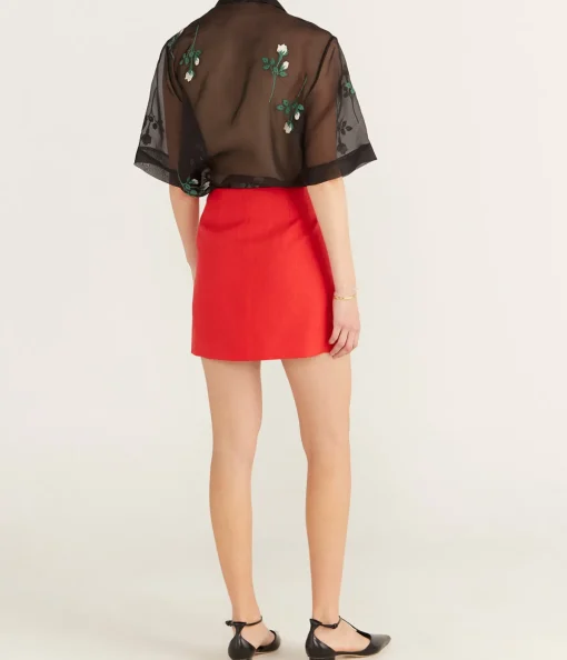 Rosebud Embroidery Camp Shirt in Black