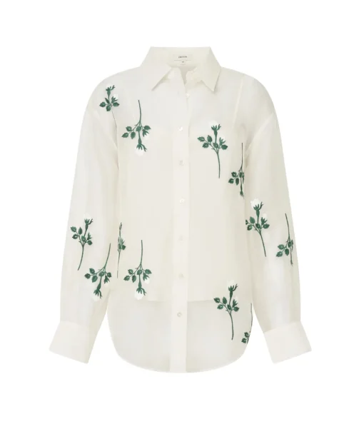 Rosebud Embroidery Shirt in Soft Cream