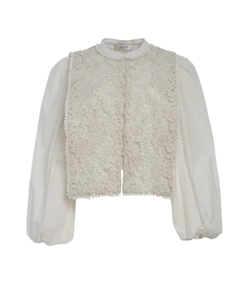 Sabine Embroidery Long Sleeve Top in Cream
