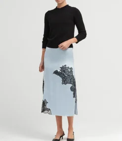 Satin Lace Skirt in Skyway