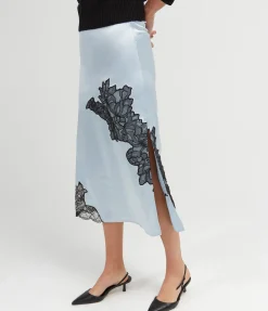Satin Lace Skirt in Skyway