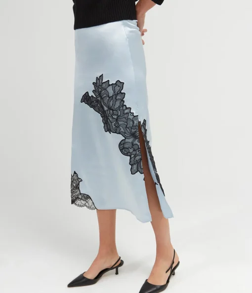 Satin Lace Skirt in Skyway
