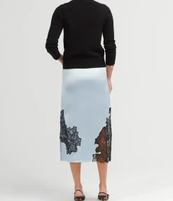 Satin Lace Skirt in Skyway