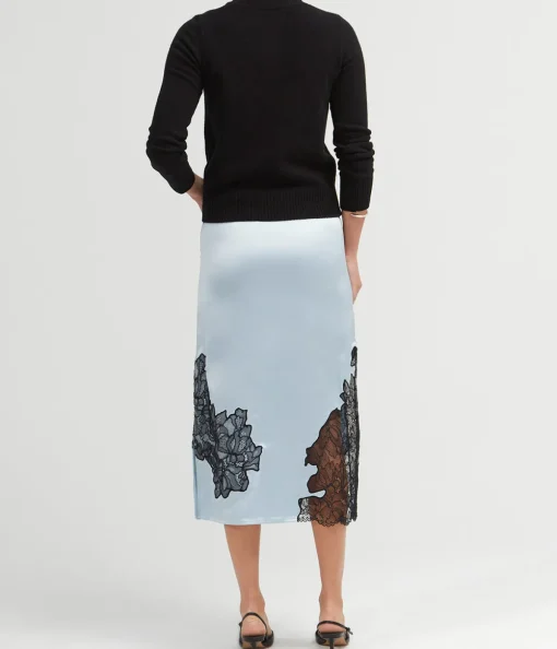 Satin Lace Skirt in Skyway