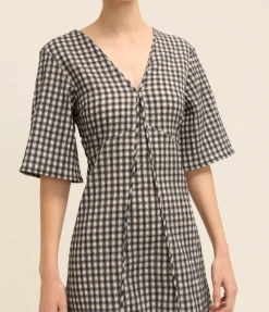 Seersucker Maxi Dress in Black and White Check