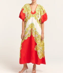 Sierra Midi Dress in Red and White