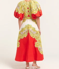 Sierra Midi Dress in Red and White