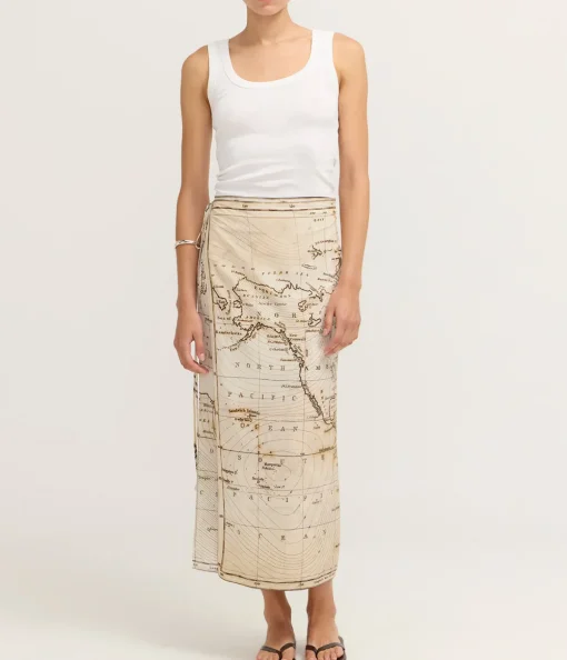Silk Wrap Tie Skirt in Atlas