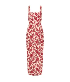 Skyla Column Dress in Deep Red and Oat