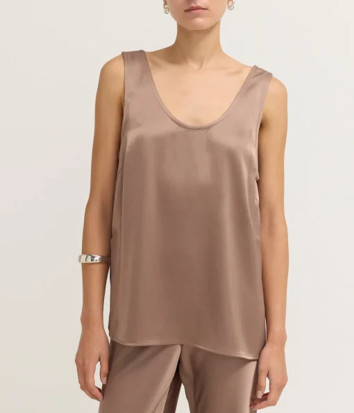 Sloane Satin Tank in Mocha