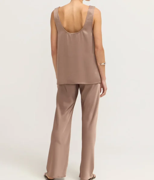 Sloane Satin Tank in Mocha