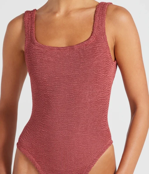 Square Neck Swimsuit in Metallic Rosewood