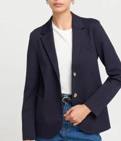 Techno Viscose Collard Blazer in Navy