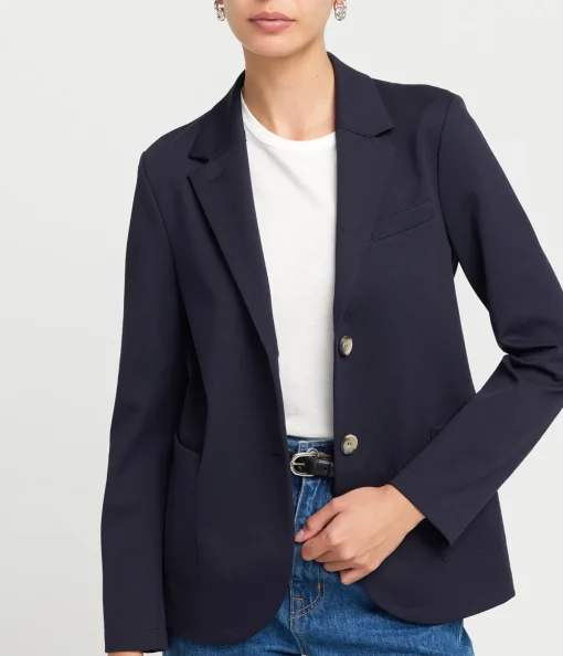Techno Viscose Collard Blazer in Navy
