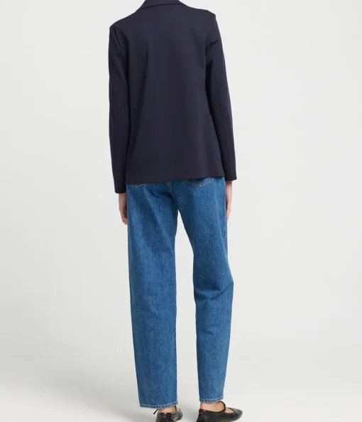 Techno Viscose Collard Blazer in Navy